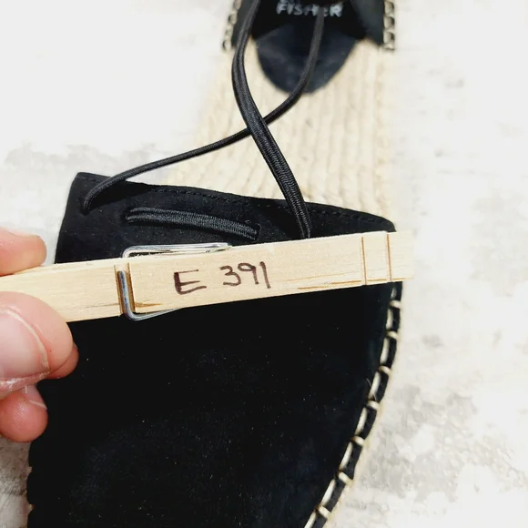 NEW Eileen Fisher Leather Elastic Lace Up Black Espadrilles E391